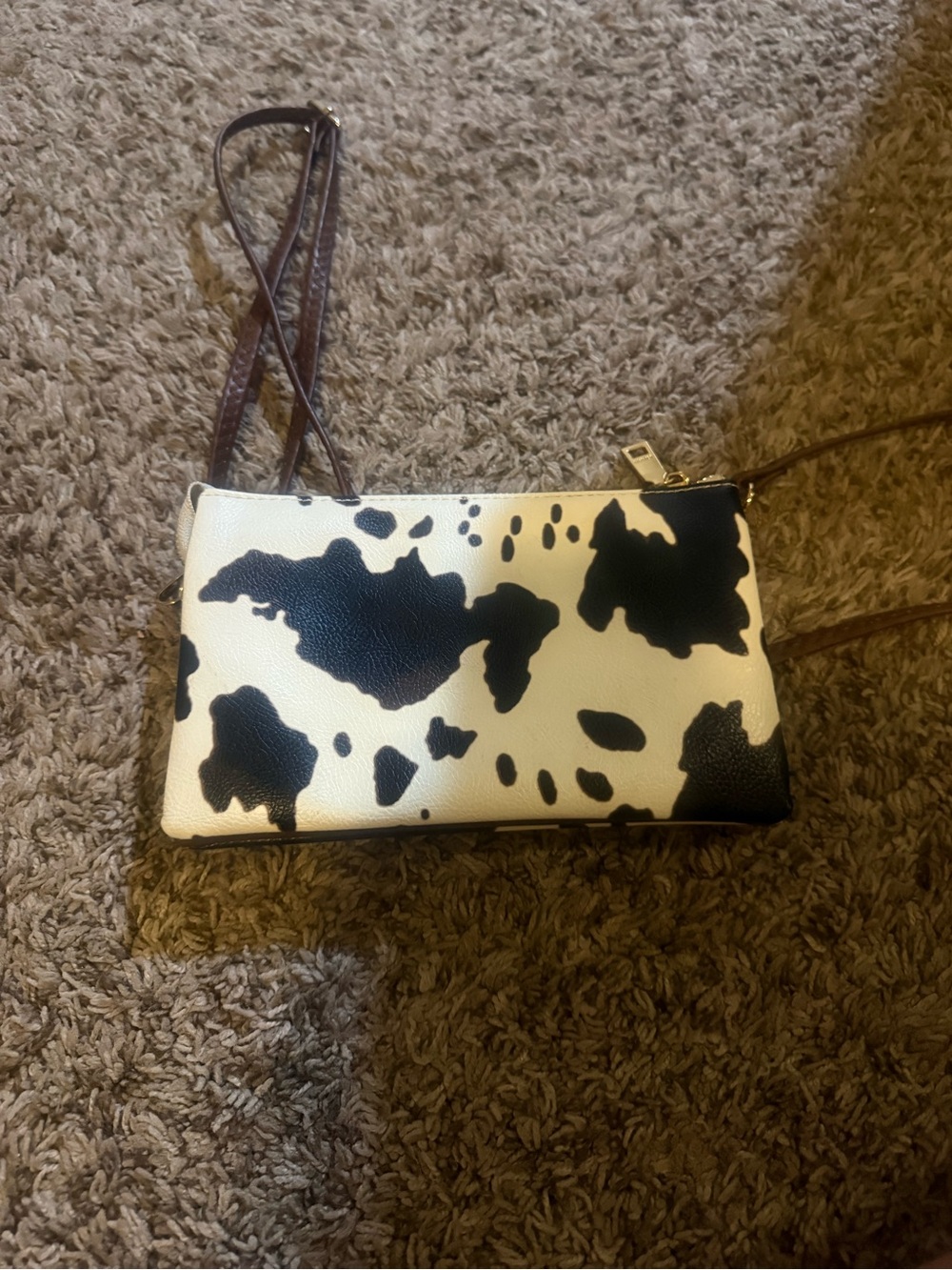 Women’s Cow Print Crossbody Bag - Black & White